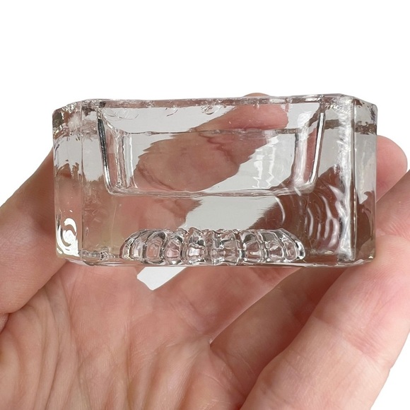 Lot of 2 Vintage Clear Glass Open Salt Cellars Wood Log & Rectangle Tub - Picture 6 of 15